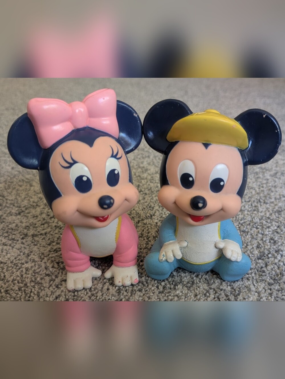 Vintage Disney Set of 2 1984 Baby Mickey and Minnie Mouse Soft Rubber Toys Arco